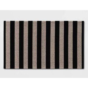 Room Essentials Durable Striped Doormat 18" X 30" Black & Beige Non-Slip Backing